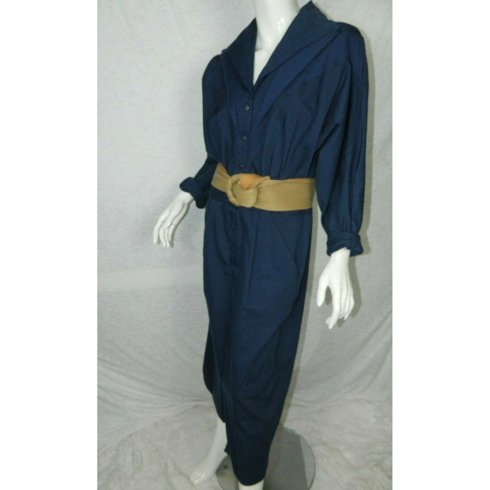 Paquette Too Dress Vintage‎ 80's 90's Blue Overall Button Maxi Size 12